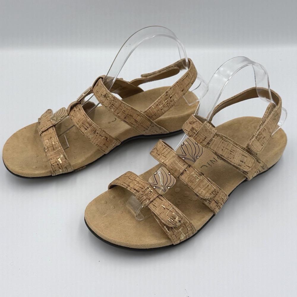 Vionic Amber Women's Size 8 Sandals Cork Beige Orthotic Strappy TVW1275